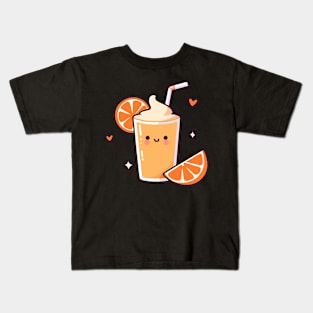 Cute Orange Milkshake Ice Cream in Kawaii Style with Orange Slices | Kawaii food Kids T-Shirt